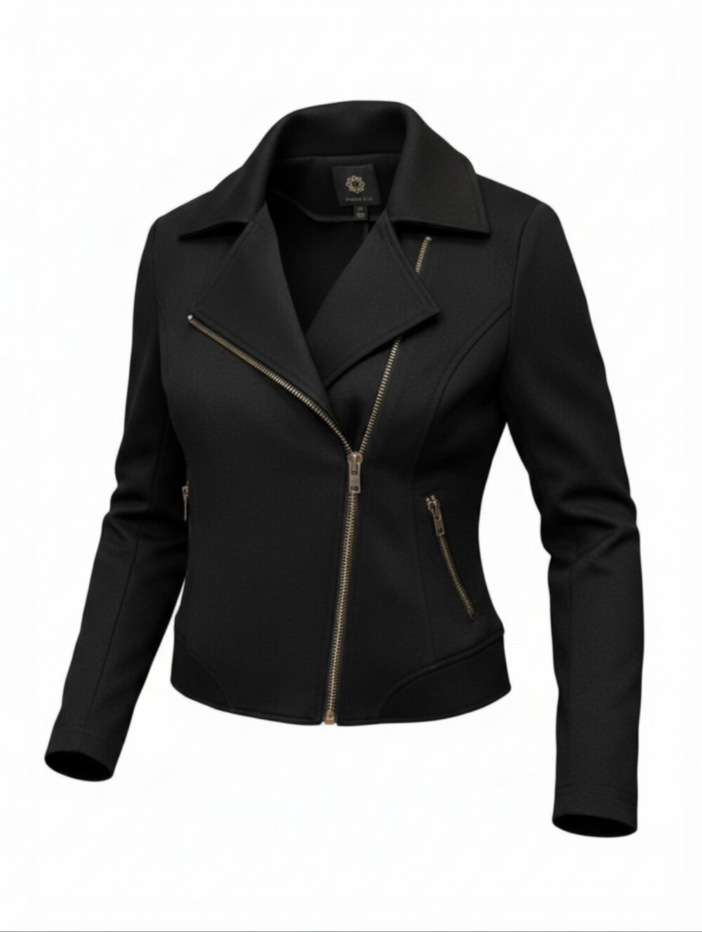 Black Asymmetrical Zip Moto Biker Babe Cropped Jacket